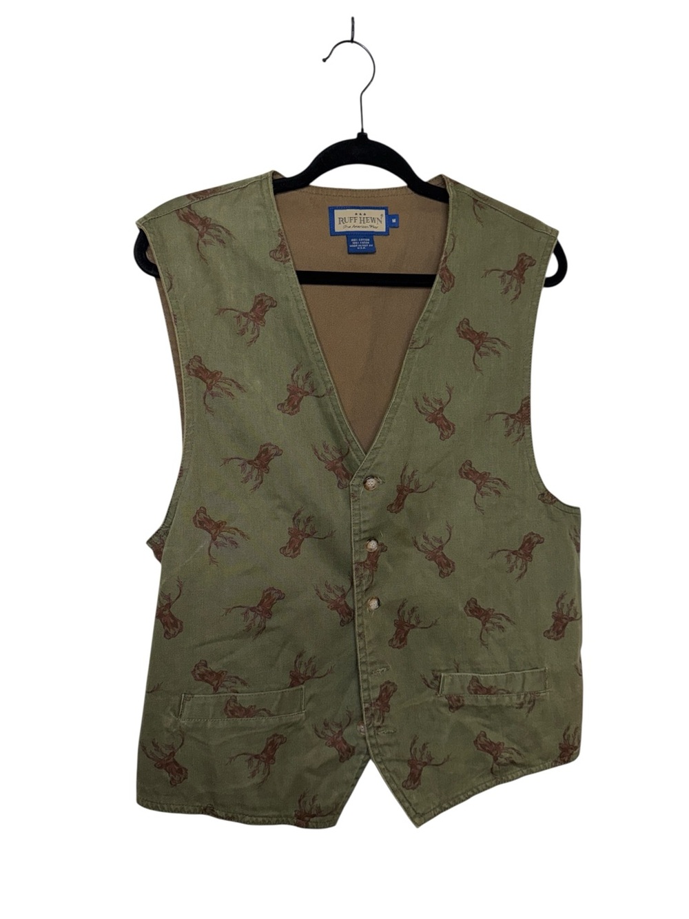 Ruff Hewn Olive Green Printed Cotton Vest